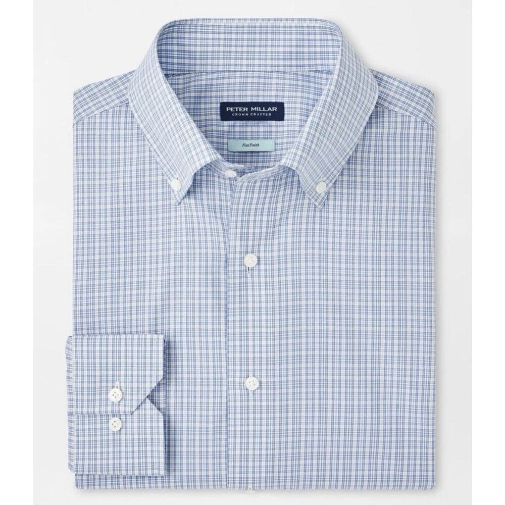 Peter Millar Blue Frost Sorrento Cotton Sport Shirt NWT L Plaid Button Down